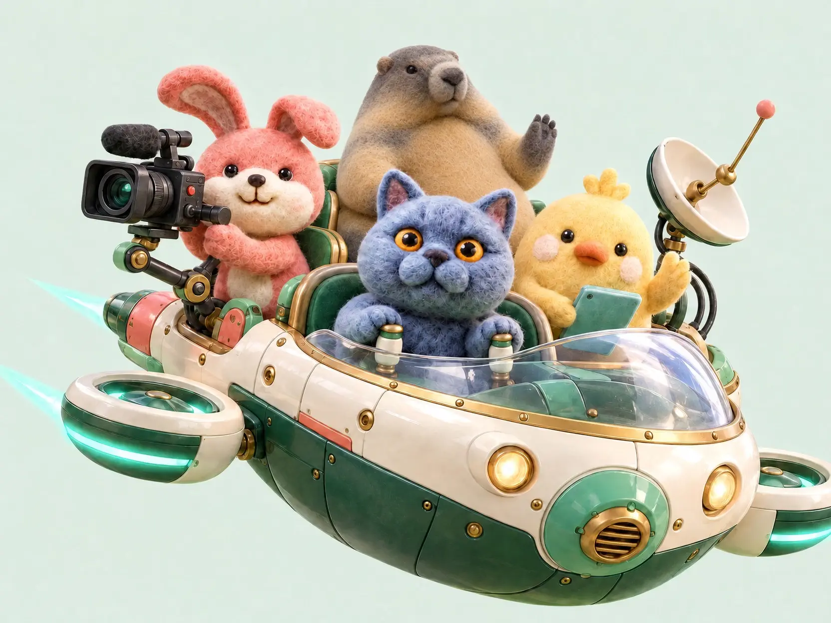 さくら・マーモット・撮影うさぎ・ことりが、光る未来の制作カーで出発